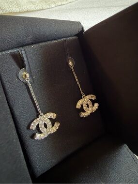 Chanel Crystal Logo Drop Earrings